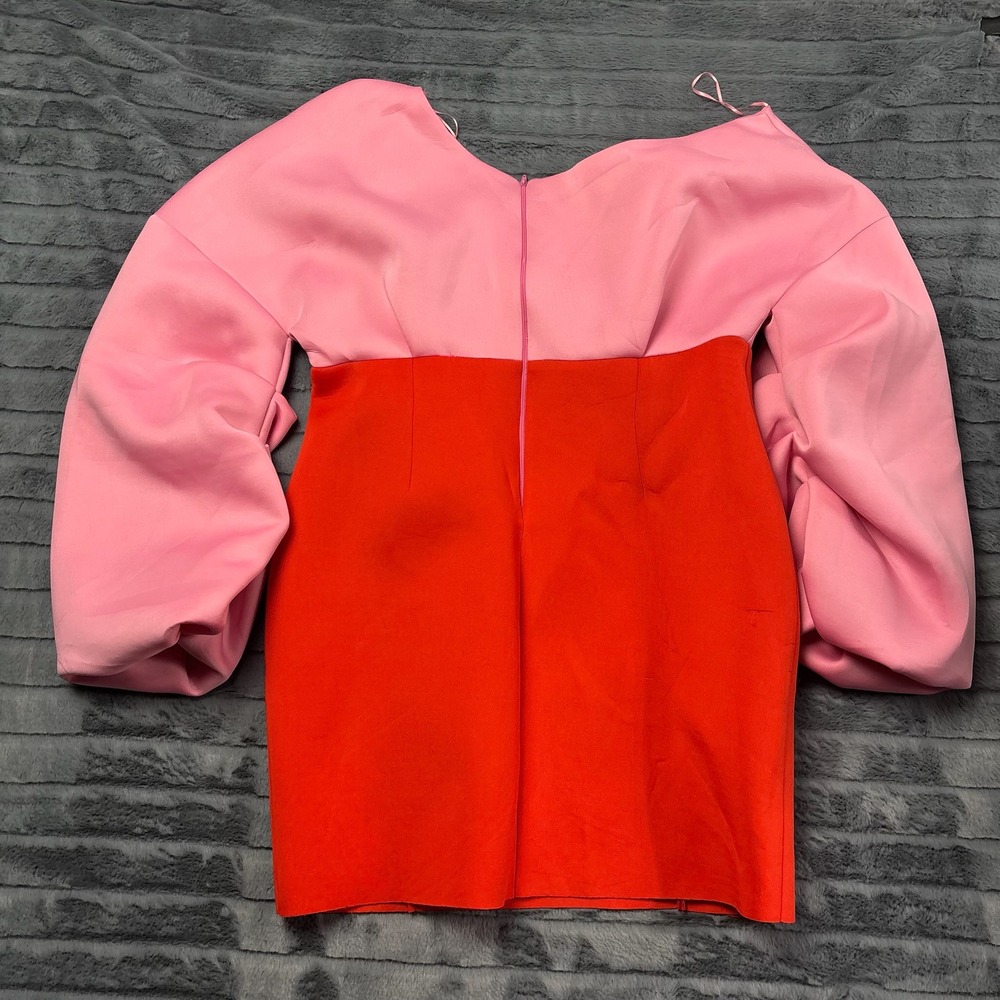 ASOS Pink and Red Colorblock Off Shoulder Puff Sleeve Mini Dress US 16 F100676 - Picture 8 of 9